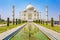 Taj Mahal panorama in Agra India with amazing symmetrical gardens