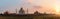 Taj Mahal panorama, view from the Yamuna river at sunset, Agra, India