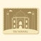 Taj Mahal Stamp Or Poster Design In Ecru Olive And Beige