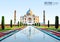 The Taj Mahal. White marble mausoleum on the south bank of the Yamuna river in the Indian city of Agra, Uttar Pradesh