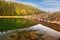 Tajch Velka Vodarenska lake during autumn near Banska Stiavnica town