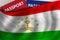 Tajik flag background and passport of Tajikistan. Citizenship, official legal immigration, visa, business and travel concept