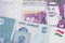 Tajik money close up with Saudi Arabian money