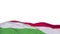 Tajikistan fabric flag waving on the wind loop. Tajik embroidery stiched cloth banner swaying on the breeze. Half-filled white