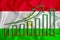 Tajikistan flag with a graph of price increases for the country`s currency. Rising prices for shares of companies and