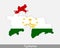 Tajikistan Flag Map. Map of the Republic of Tajikistan with the Tajik national flag isolated on a white background. Vector Illustr