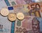 Tajikistan money somoni coins and euro banknote