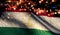 Tajikistan National Flag Light Night Bokeh Abstract Background