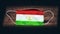 Tajikistan National Flag at medical, surgical, protection mask on black wooden background. Coronavirus Covidâ€“19, Prevent