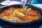 Tajine with stewed vegetables and fish. One of the types of Moroccan national cuisine