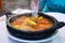 Tajine with stewed vegetables and fish. One of the types of Moroccan national cuisine