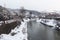 Takayama city with Miyagawa river in winter