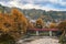 Takayama Japan autumn at red Nakabashi bridge