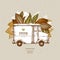 Take away coffee and cocoa design template. Classic food truck. Vector illustration