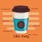 Take away portable paper coffee cup on orange background