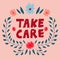 `Take care` sign  on pink background.