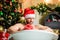 Take delight. Pampering myself. Winter holidays. Christmas concept. Man lying in bathtub relax with gift box. Spa and