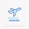 Take-off plane line icon, sign of departures area