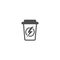 Take-out coffee with lightning bolt. disposable cardboard cup of coffee. morning energy icon.