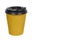 Take out coffee in thermo cup. Isolated on a white background. Disposable container, hot beverage. copy space, template