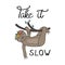 Take it slow cute sloth vector illustration