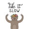 Take it slow cute sloth vector illustration
