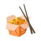 Takeaway Carton Box of Noodles with Vegetables and Chopsticks, Traditional Asian Fast Food Meal Vector Illustration