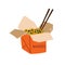 Takeaway Carton Box of Noodles with Vegetables and Chopsticks, Traditional Chinese or Japanese Food Vector Illustration