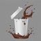 Takeaway coffee. White paper cup, coffee splashes. Vector realistic hot chocolate illustration