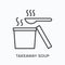 Takeaway soup flat line icon. Vector outline illustration of asian hot lunch. Ramen black thin linear pictogram for fast