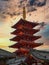 Taken at dusk, the five-storey pagoda at Senso-ji, Tokyo`s oldest Buddhist temple located in Asakusa district