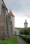 Taken outside, with towers, the ancient walls of the town of Rothenburg in Germany