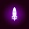 takeoff rocket outline icon in violet neon style. Elements of UFO illustration line icon. Signs, symbols and vectors can be used