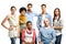 Taking life very seriously. Group of casually dressed young adults looking serious against a white background.