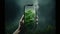 Taking a photo with smart phone. Close up shot of human hand holding mobile phone and taking a photo of lettuce