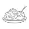 Takoyaki food on the plate, black and white vector illustration