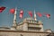 Taksim square covered by many Turkish flag and taksim mosque almost finished. Ataturk
