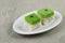 Talam Ketan or Kuih Seri Muka,  Two Layered Dessert with Steamed Glutinous Rice at the Bottom and Green Custard Layer Cake on Top