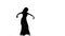 Talanted long-haired exotic belly dancer girl continue dance on white, silhouette