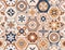 Talavera pattern. Indian patchwork, Turkish ornament. Moroccan mosaic. Ceramic dishes, folk print. Spanish pottery.