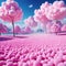 A tale landscape full of and cotton candy creates a whimsical and fantastical