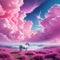 A tale landscape of the thick pink clouds and colorful beautiful gentle vivid Imagination and