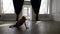 talented emotional ballet dancer woman is dancing alone in rehearsal hall, modern choreography