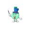 Talented green chemical bottle Magician cartoon design style