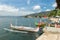 Talisay, Philippines - April 6, 2017: Passenger boats on lake Taal, volcano crater