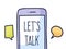 Talk phone chat concept. Talk application logo, mobile phone with chat. doodle style vector illustration