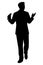 Talk show man with microphone in hand silhouette vector