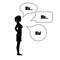 Talkative chatty woman silhouette speaking bubbles isolated icon eps10