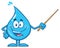 Talking Blue Water Drop Cartoon Mascot Character Using A Pointer Stick