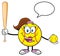 Talking Softball Girl Cartoon Character Holding A Bat And Ball With Speech Bubble